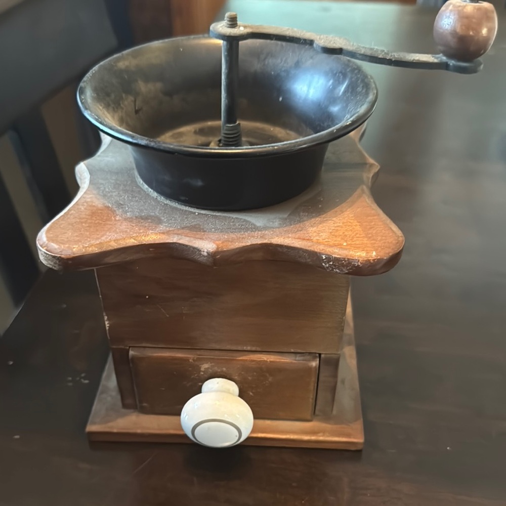 Vintage Wooden Coffee Grinder with Black and Brown Finish
